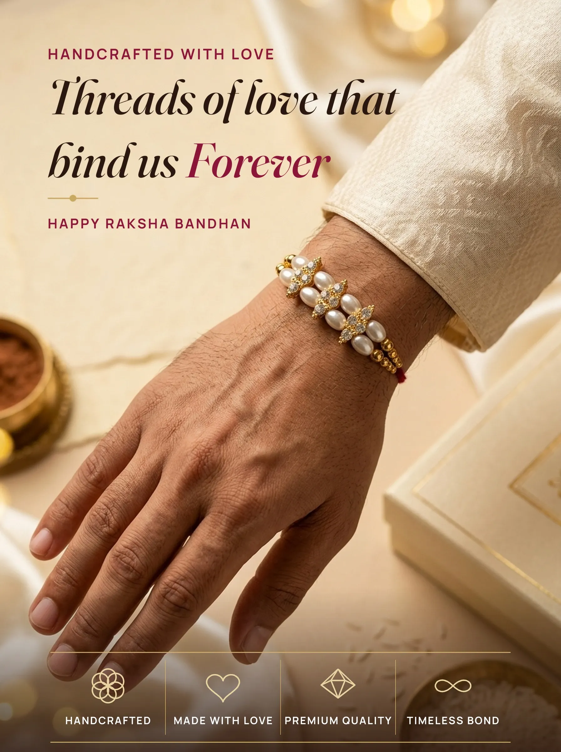 CZ Cluster Pearl Rakhi – handmade Kundan rakhi from Bikaner by Arihant Novelty