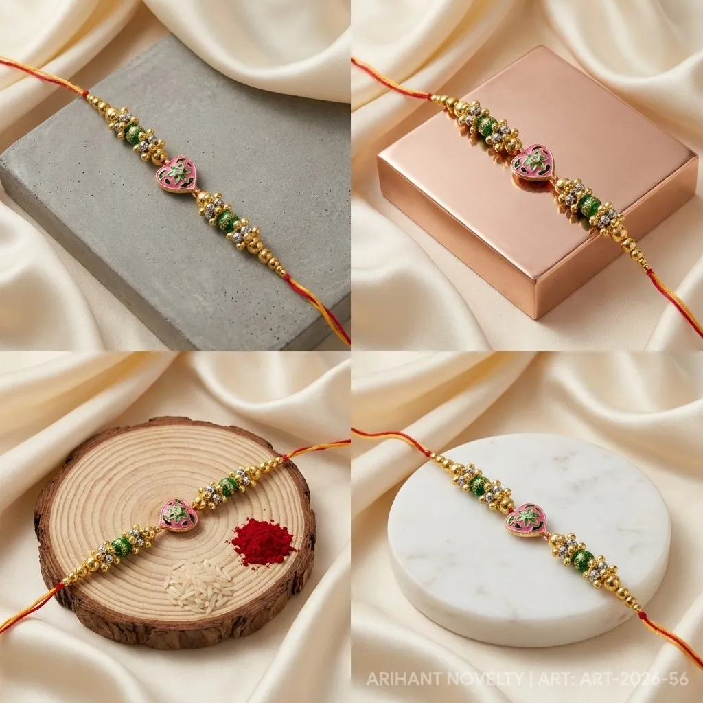 Pink Heart Meenakari Bead Rakhi view 5