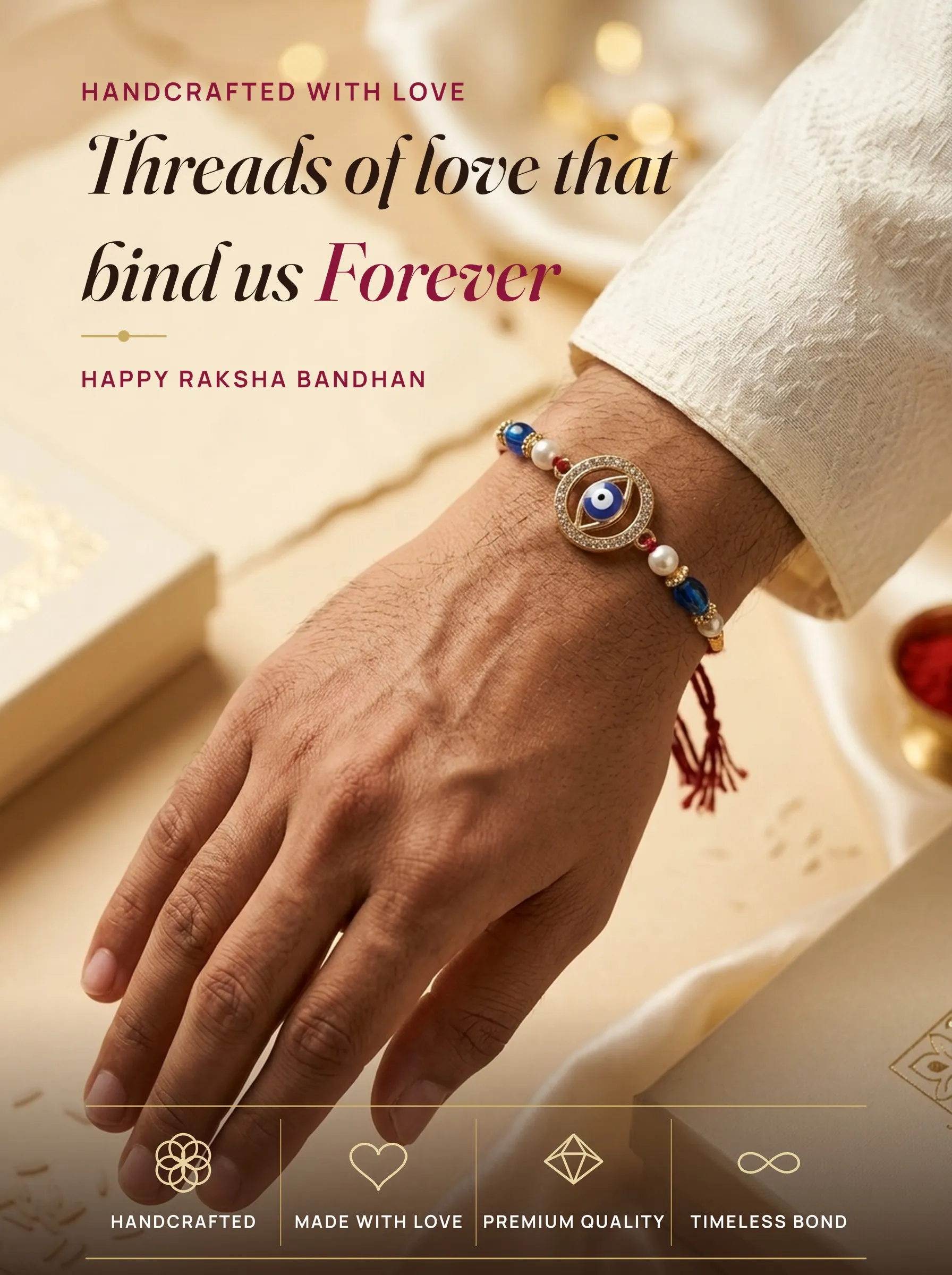 Evil Eye Diamond Ring – handmade Evil Eye rakhi from Bikaner by Arihant Novelty