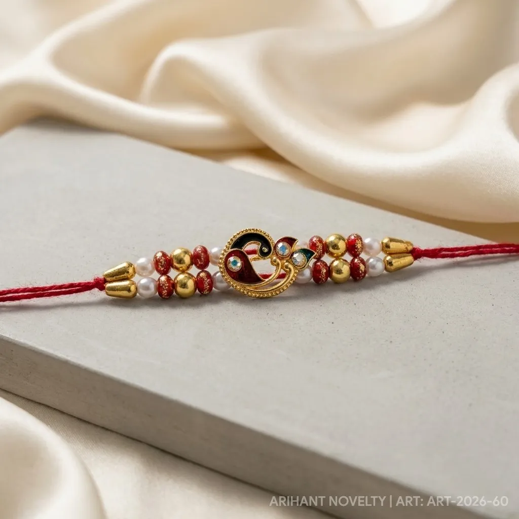 Red Paisley Meenakari Bead – handmade Meenakari rakhi from Bikaner by Arihant Novelty