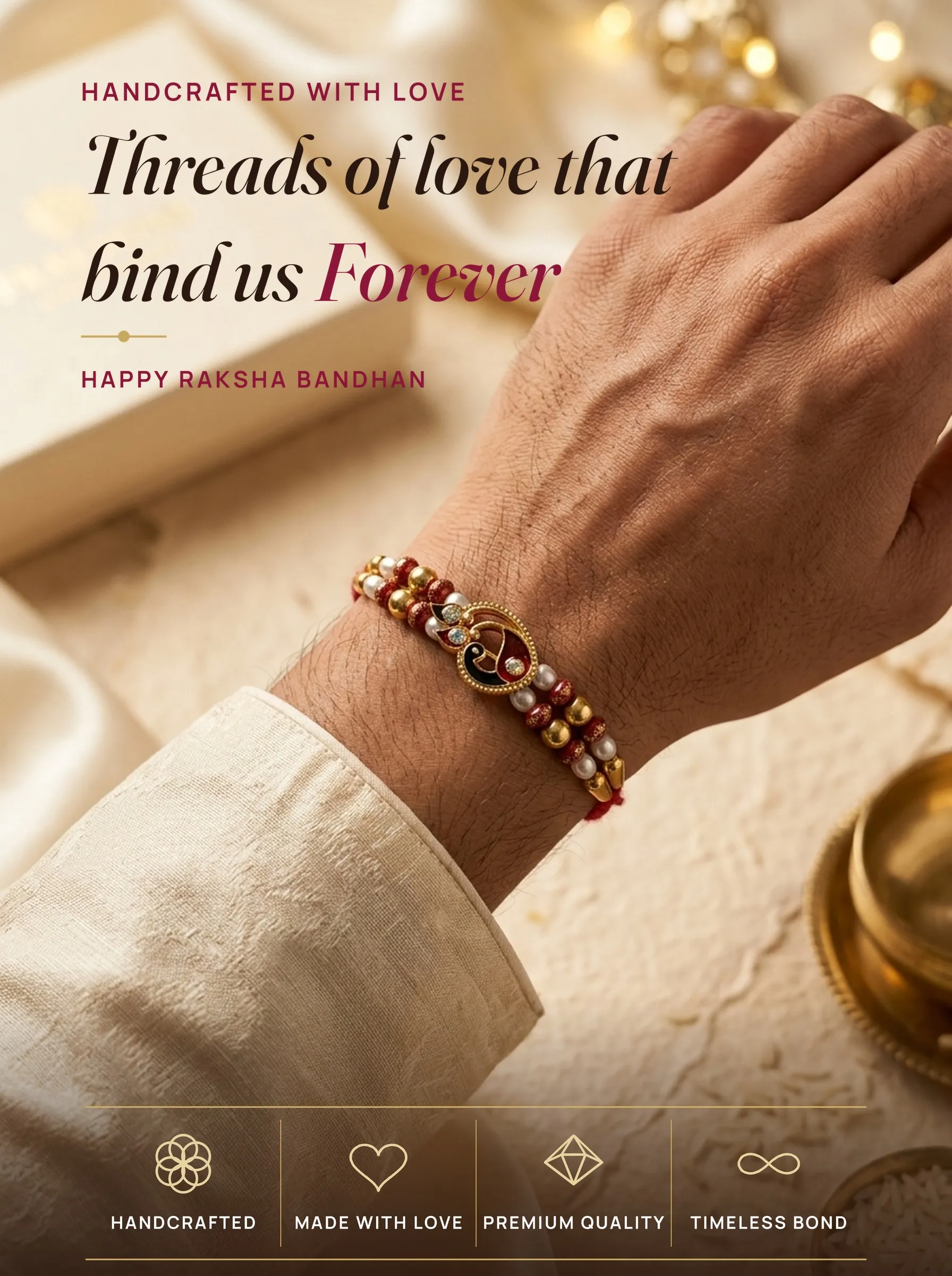 Red Paisley Meenakari Bead – handmade Meenakari rakhi from Bikaner by Arihant Novelty