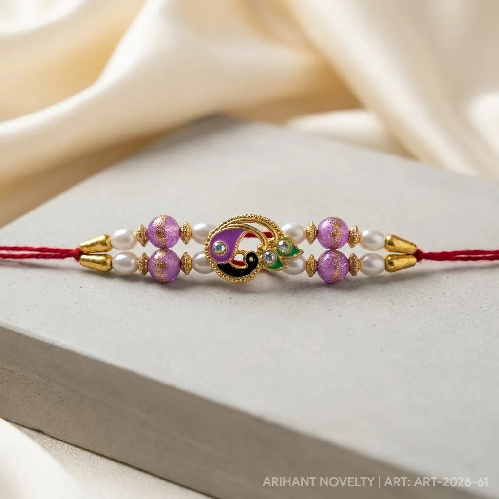 Violet Paisley Bead Rakhi – handmade Meenakari rakhi from Bikaner by Arihant Novelty