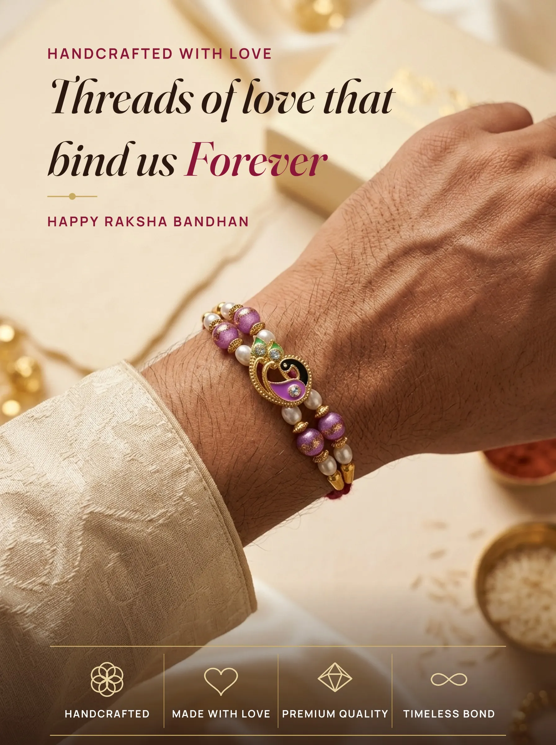 Violet Paisley Bead Rakhi – handmade Meenakari rakhi from Bikaner by Arihant Novelty