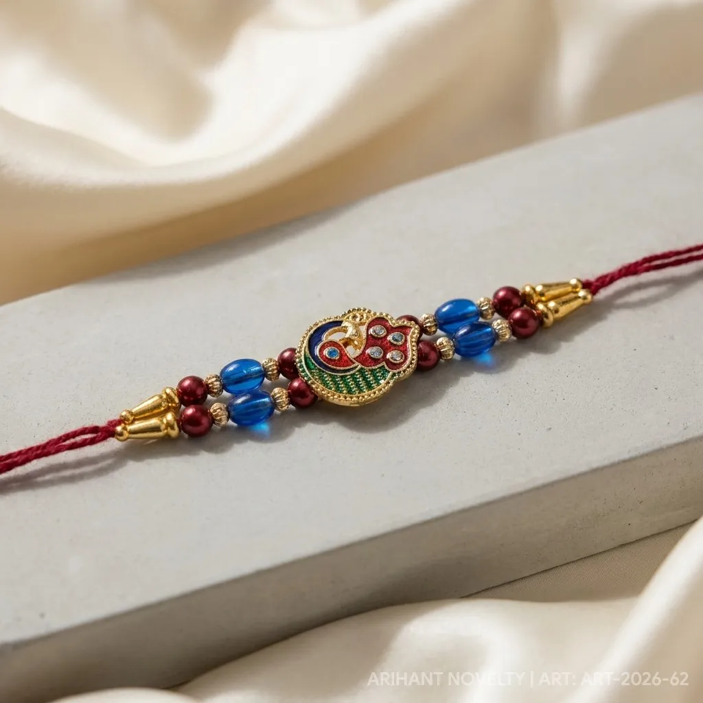 Ganesha Heart Meenakari Bead – handmade Traditional rakhi from Bikaner by Arihant Novelty
