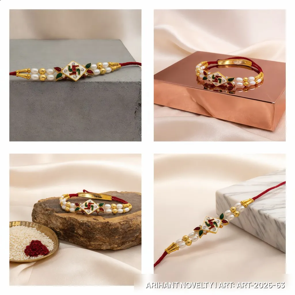 Kundan Swastik Pearl Rakhi view 5