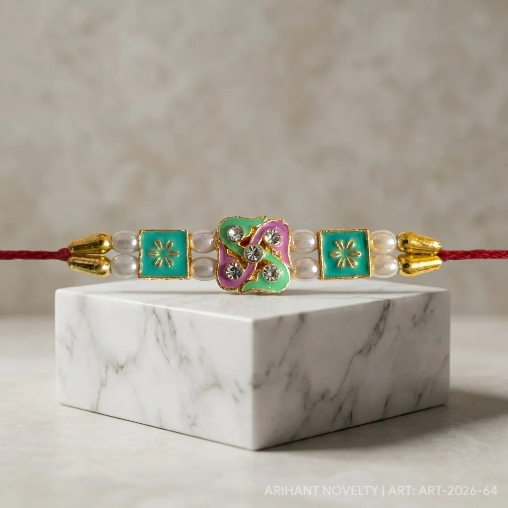Teal OM Meenakari Pearl view 4