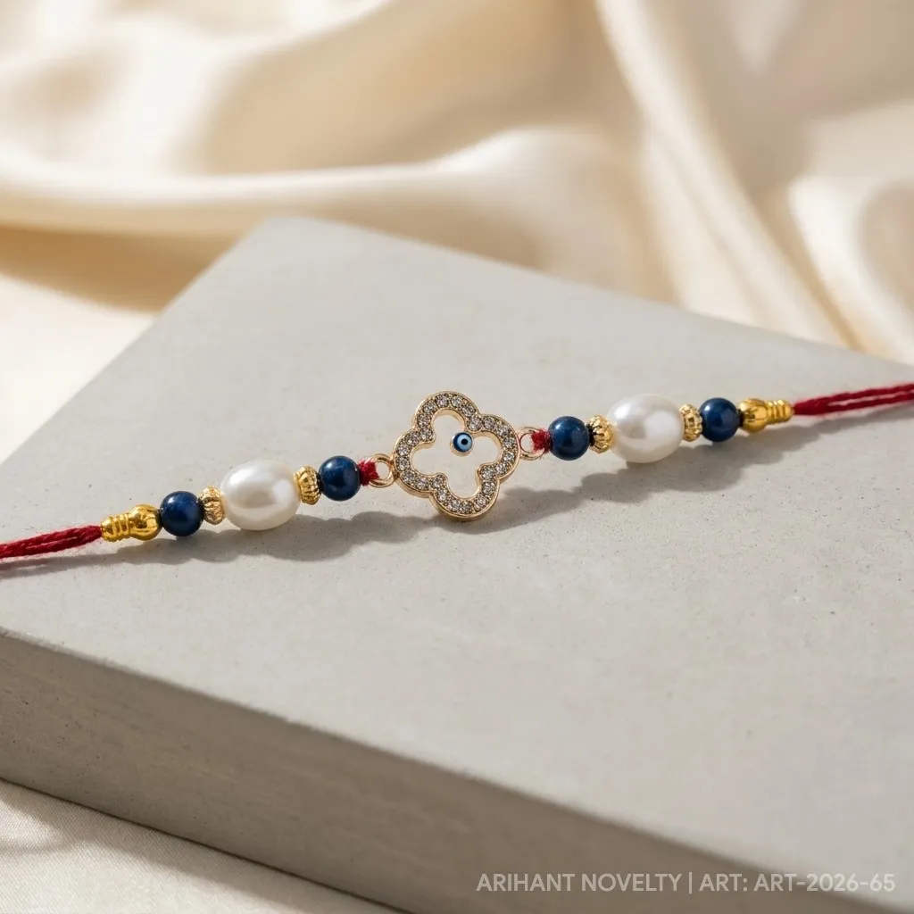 Clover Eye Nazar Pearl Rakhi – handmade Evil Eye rakhi from Bikaner by Arihant Novelty