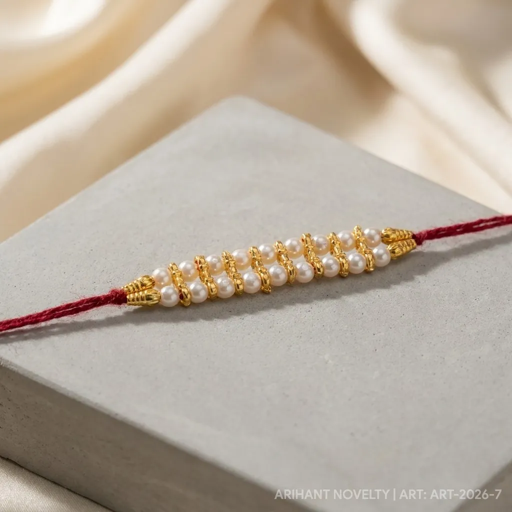 Double Pearl & Gold Cage Rakhi – handmade Traditional rakhi from Bikaner by Arihant Novelty
