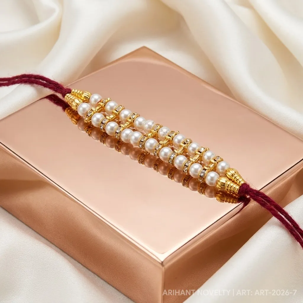 Double Pearl & Gold Cage Rakhi – handmade Traditional rakhi from Bikaner by Arihant Novelty