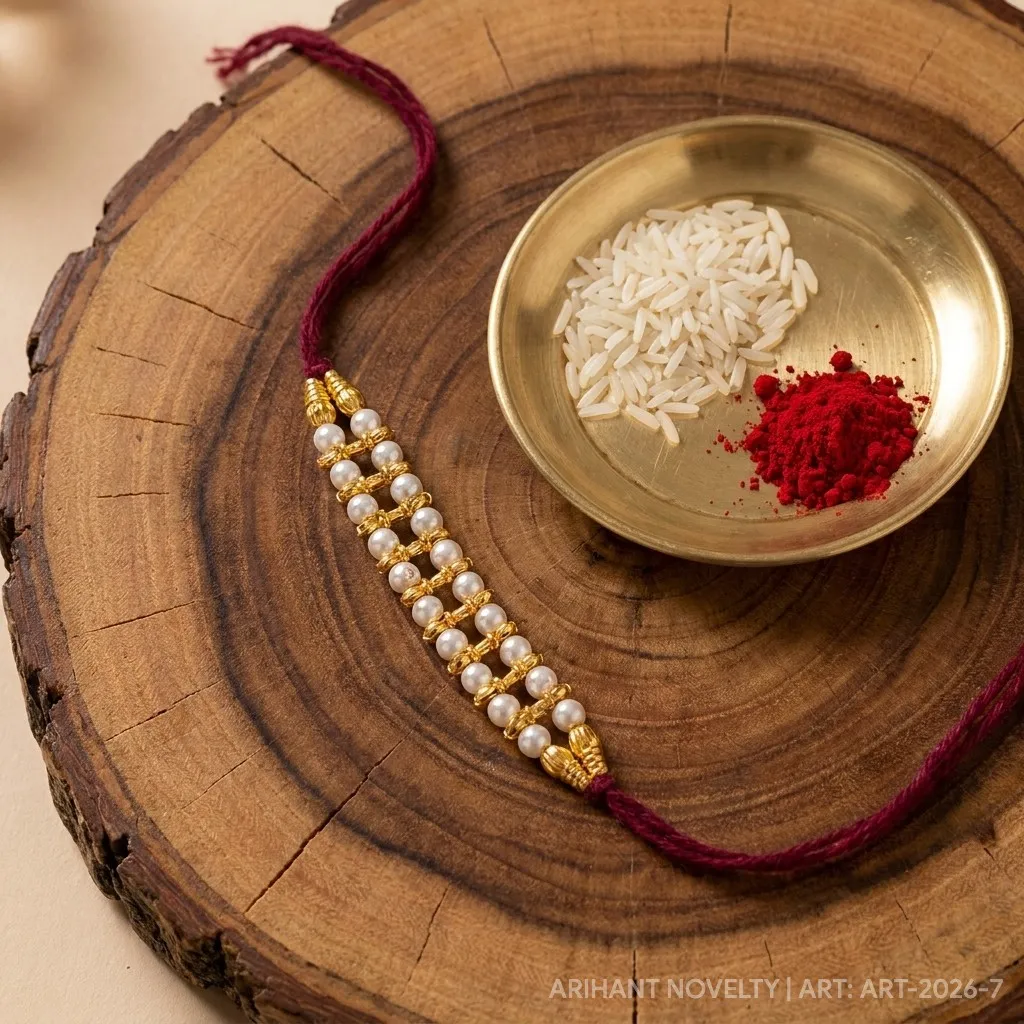 Double Pearl & Gold Cage Rakhi – handmade Traditional rakhi from Bikaner by Arihant Novelty