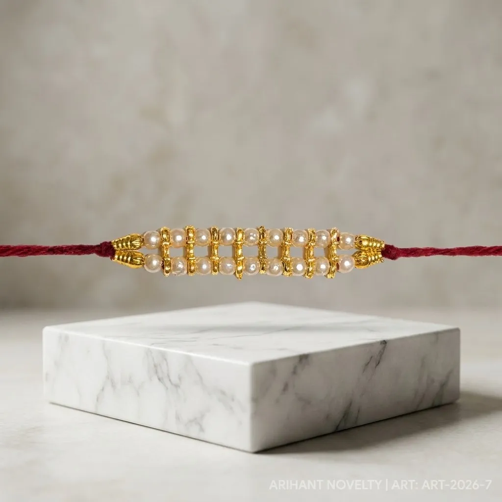 Double Pearl & Gold Cage Rakhi – handmade Traditional rakhi from Bikaner by Arihant Novelty