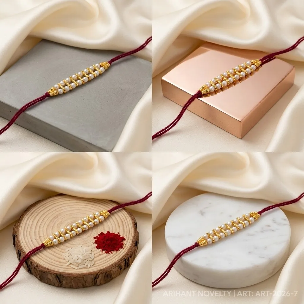 Double Pearl & Gold Cage Rakhi – handmade Traditional rakhi from Bikaner by Arihant Novelty