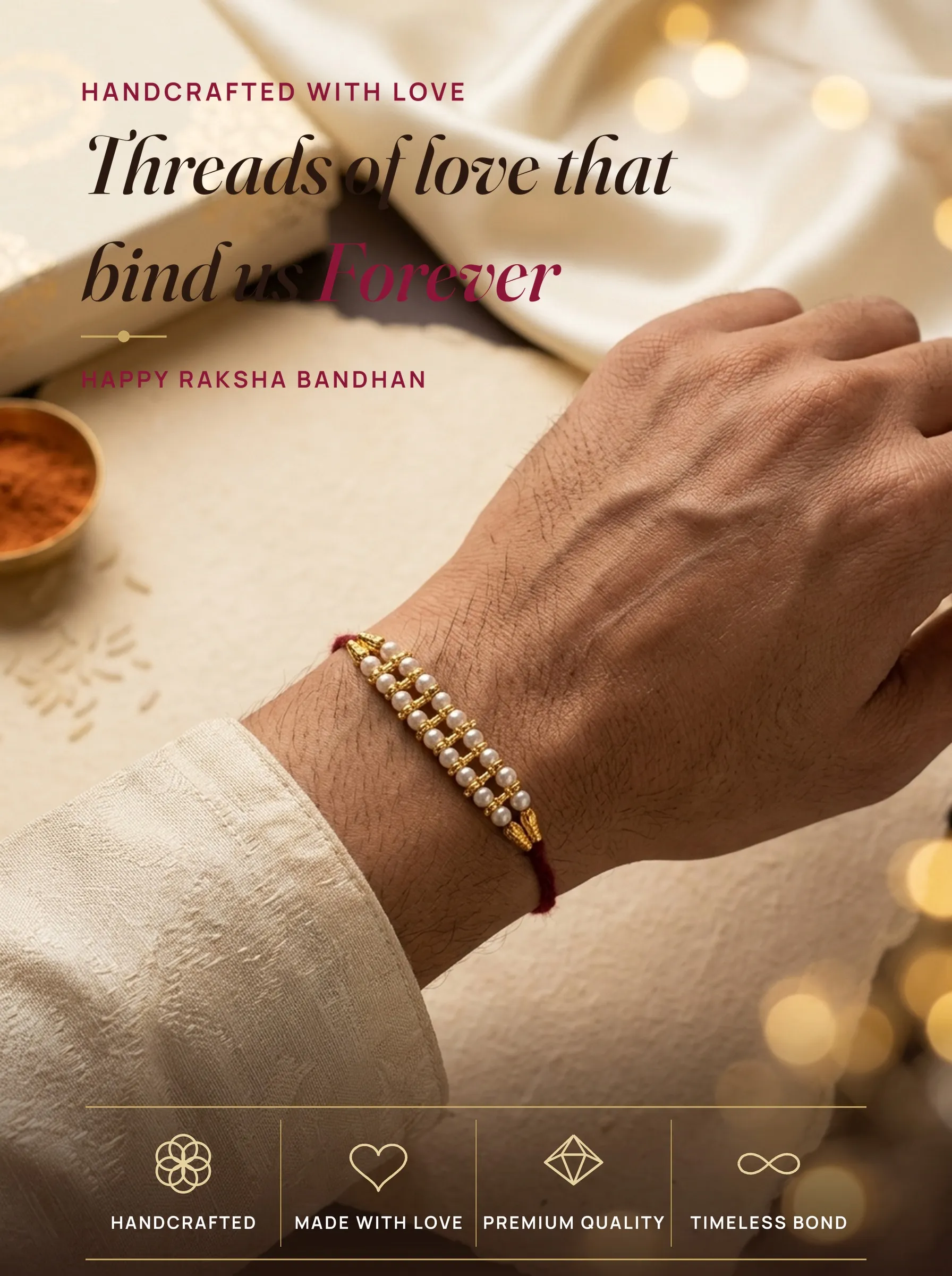 Double Pearl & Gold Cage Rakhi – handmade Traditional rakhi from Bikaner by Arihant Novelty