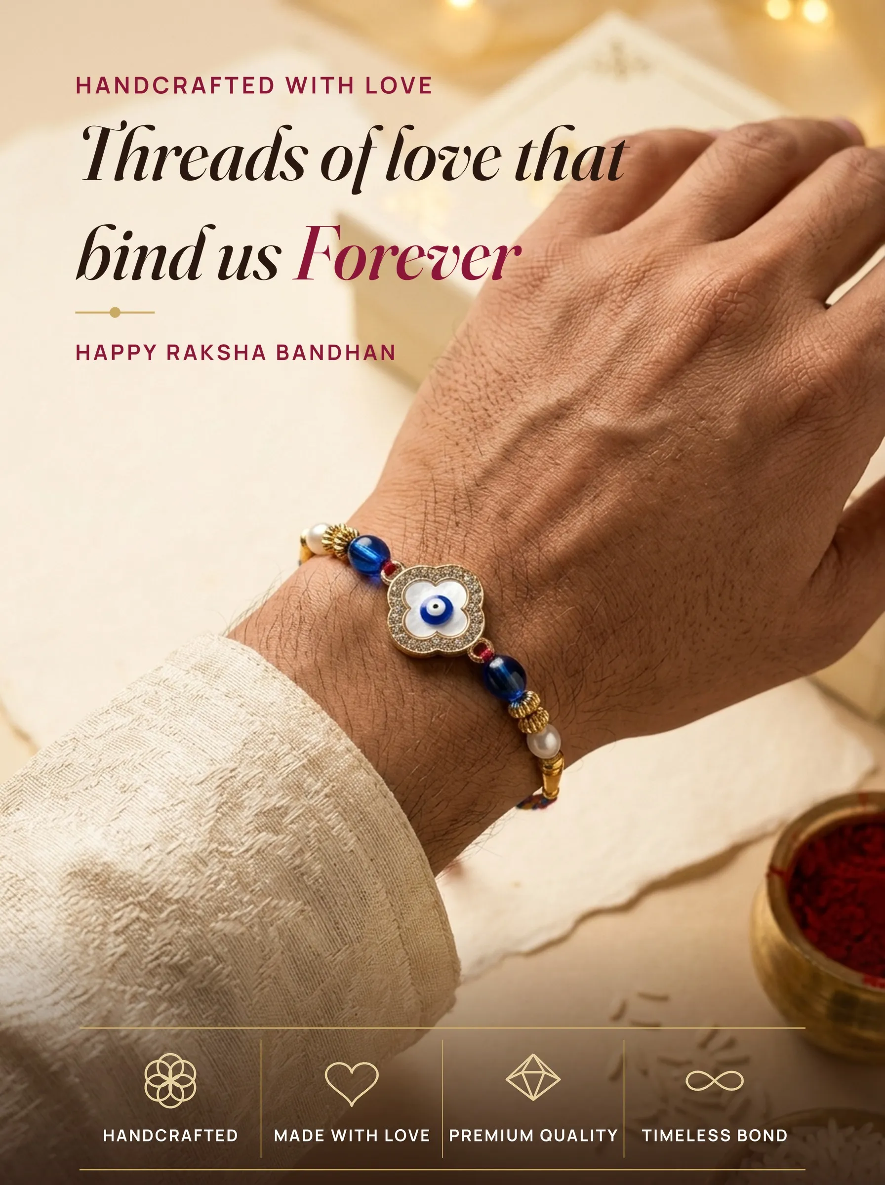 Evil Eye Clover – handmade Evil Eye rakhi from Bikaner by Arihant Novelty