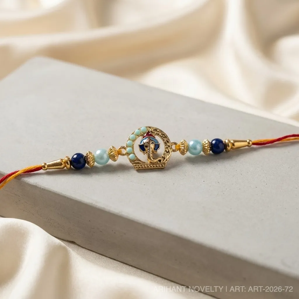 Ganesha Circle with Stone Beads – handmade Traditional rakhi from Bikaner by Arihant Novelty