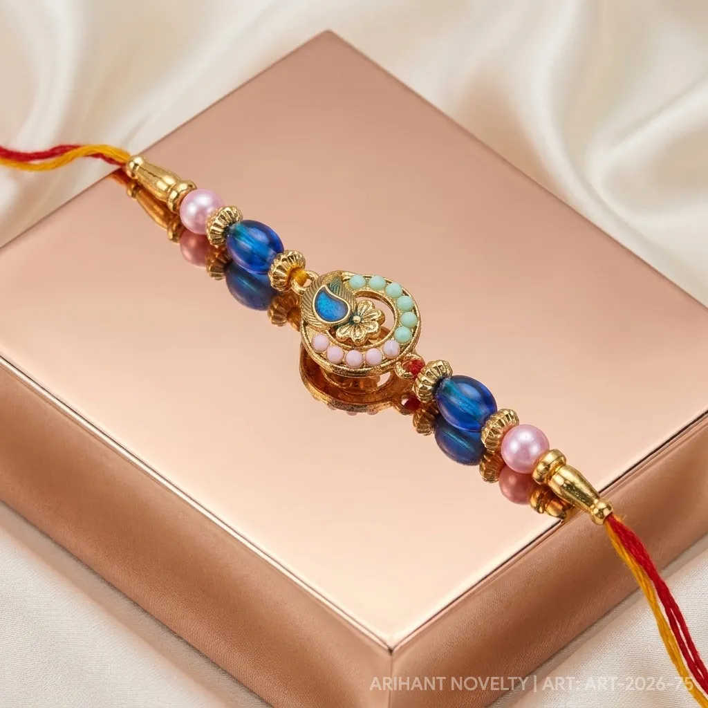 Blue Peacock Circle with Pink Beads view 2