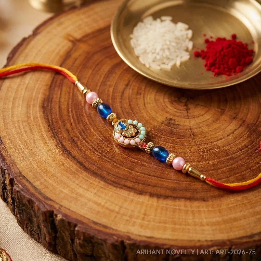 Blue Peacock Circle with Pink Beads view 3