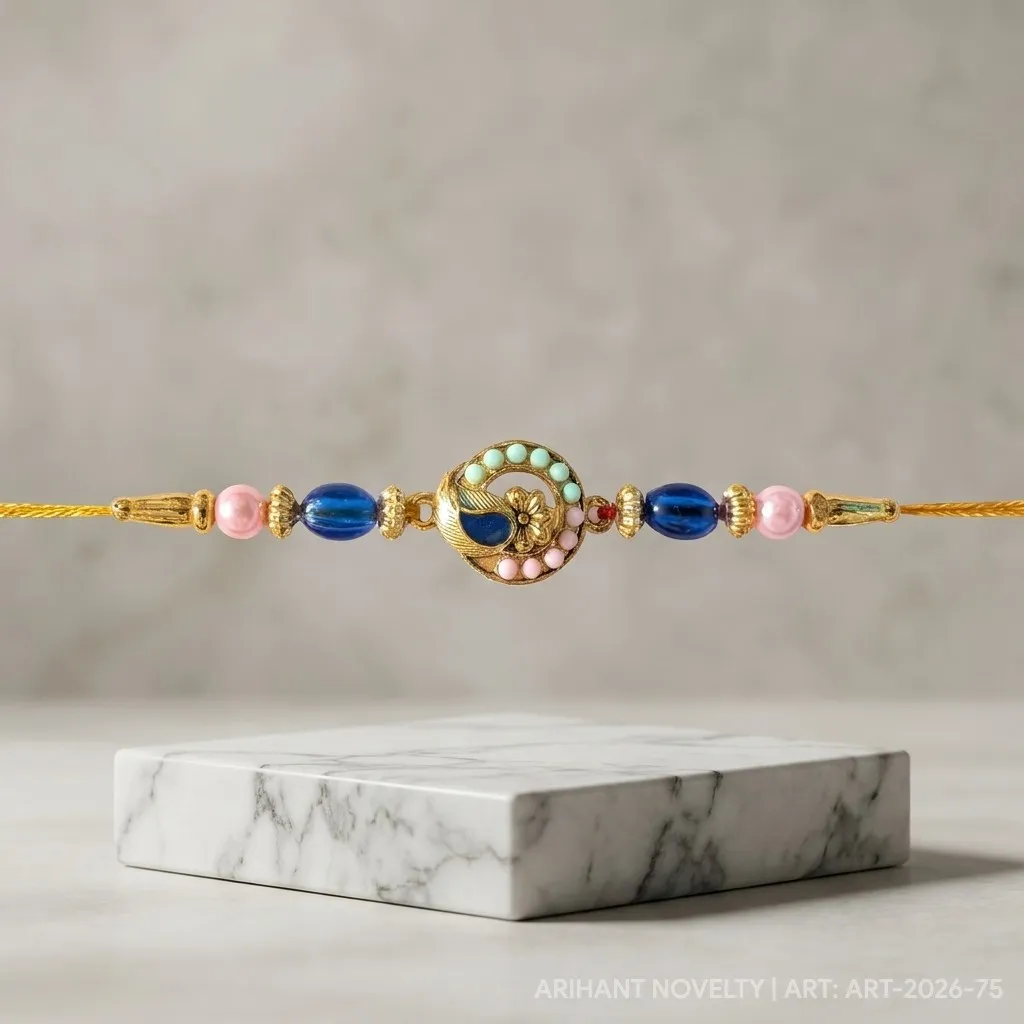 Blue Peacock Circle with Pink Beads view 4