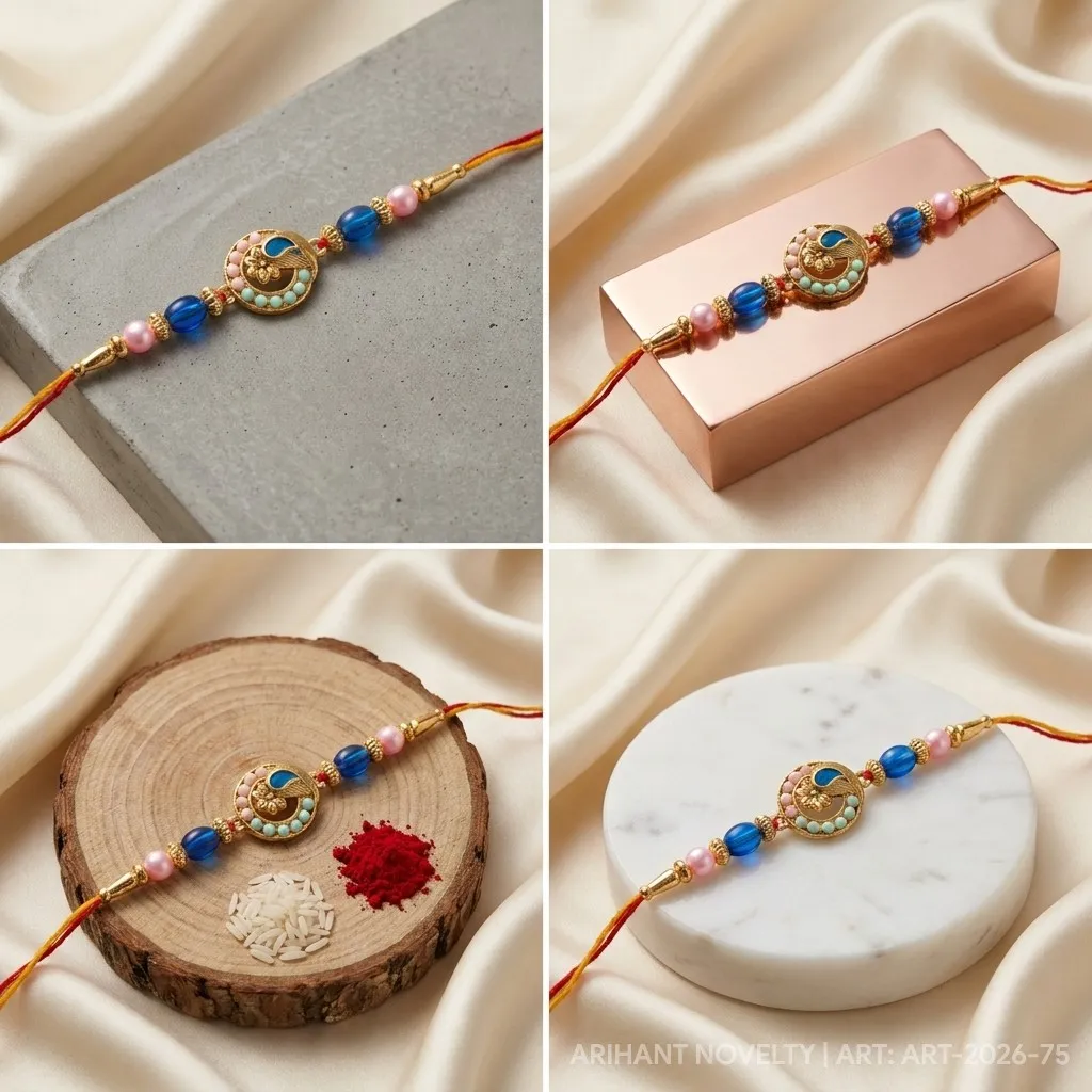 Blue Peacock Circle with Pink Beads view 5