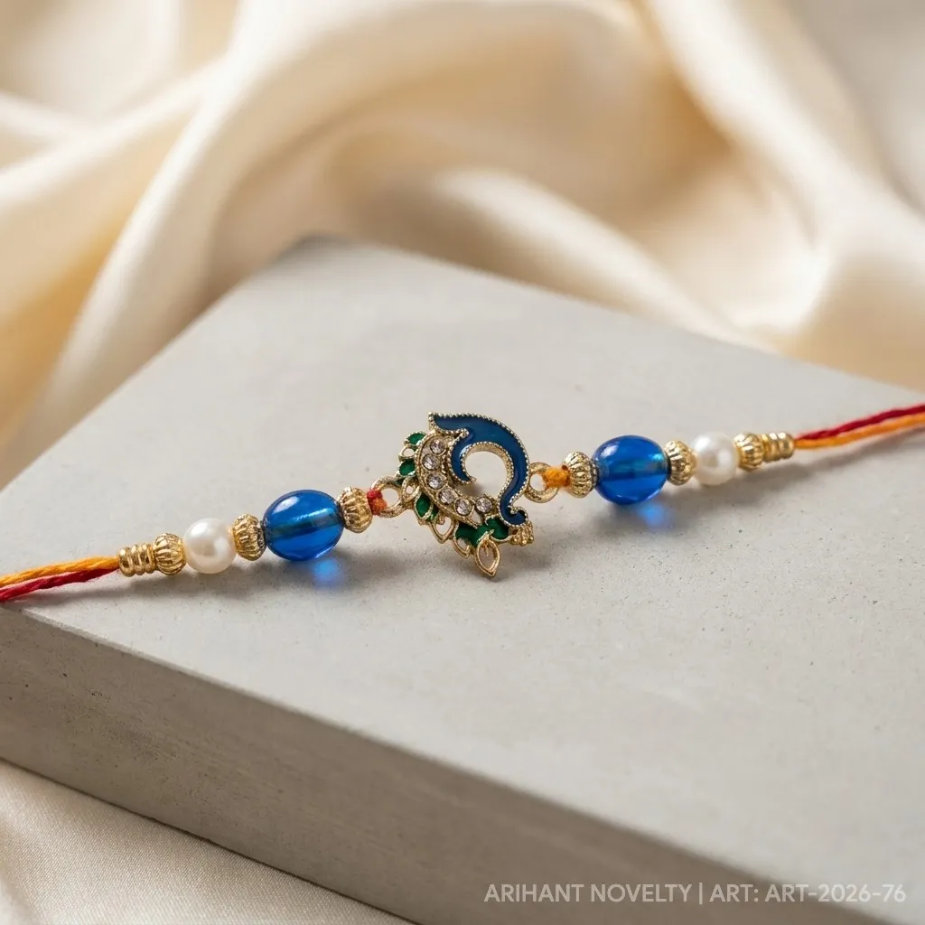 Blue Meenakari Peacock Mor – handmade Meenakari rakhi from Bikaner by Arihant Novelty