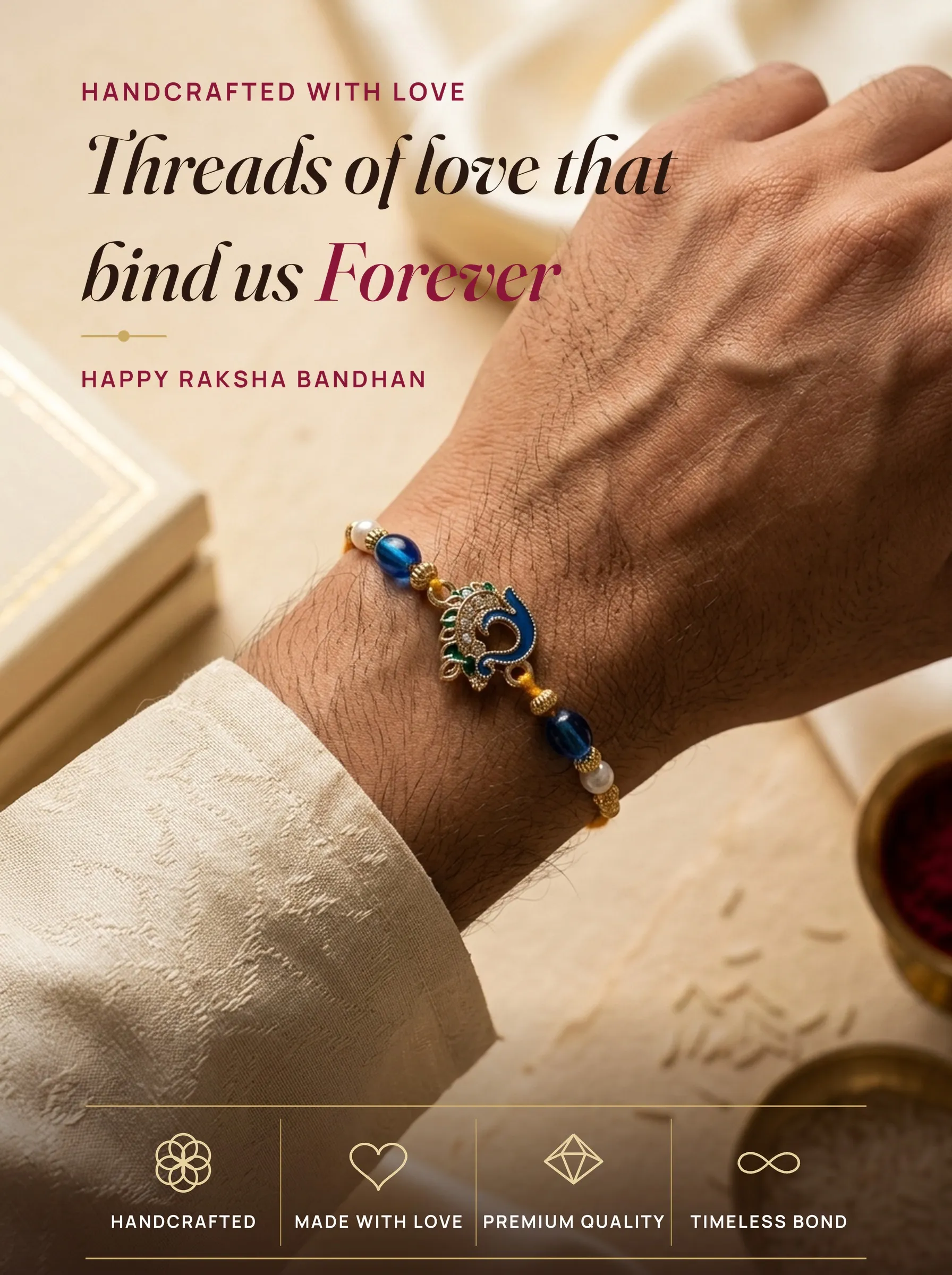 Blue Meenakari Peacock Mor – handmade Meenakari rakhi from Bikaner by Arihant Novelty