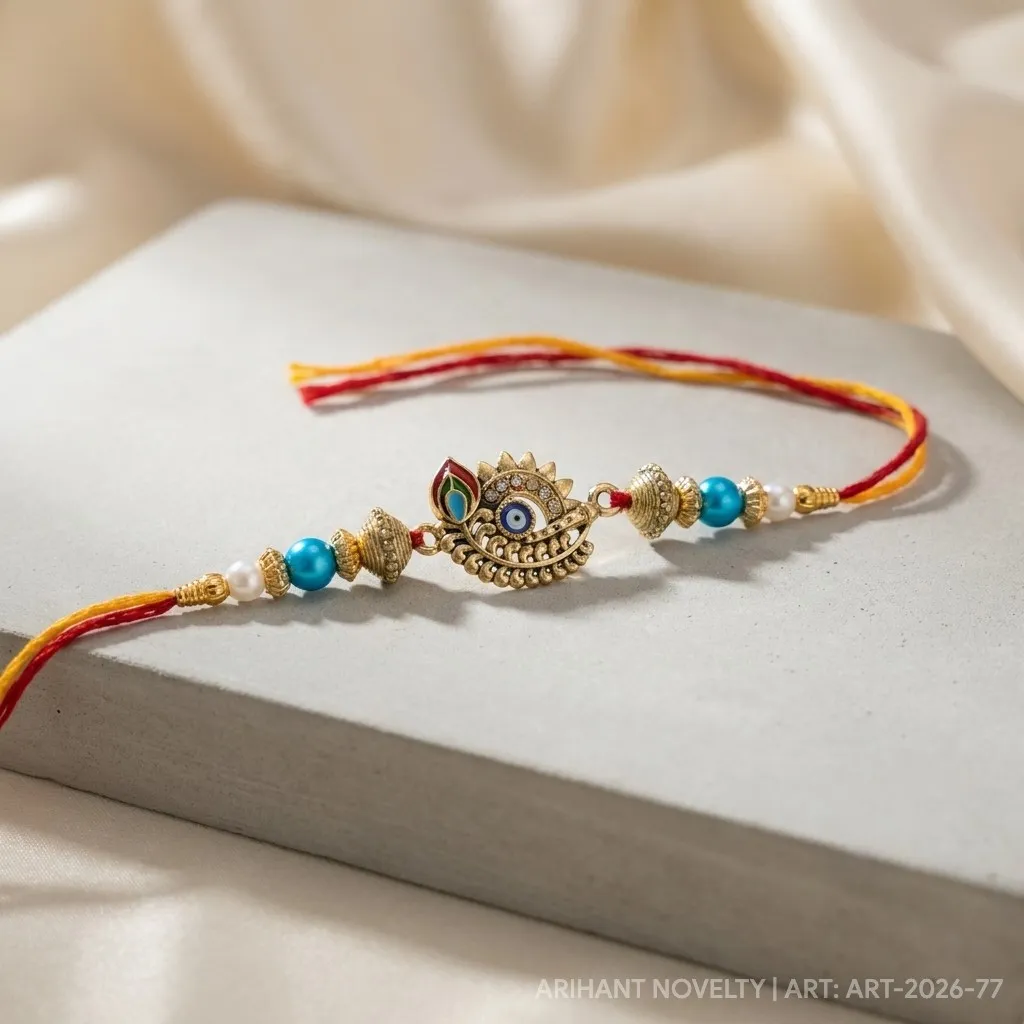 Gold Sunburst Evil Eye – handmade Evil Eye rakhi from Bikaner by Arihant Novelty