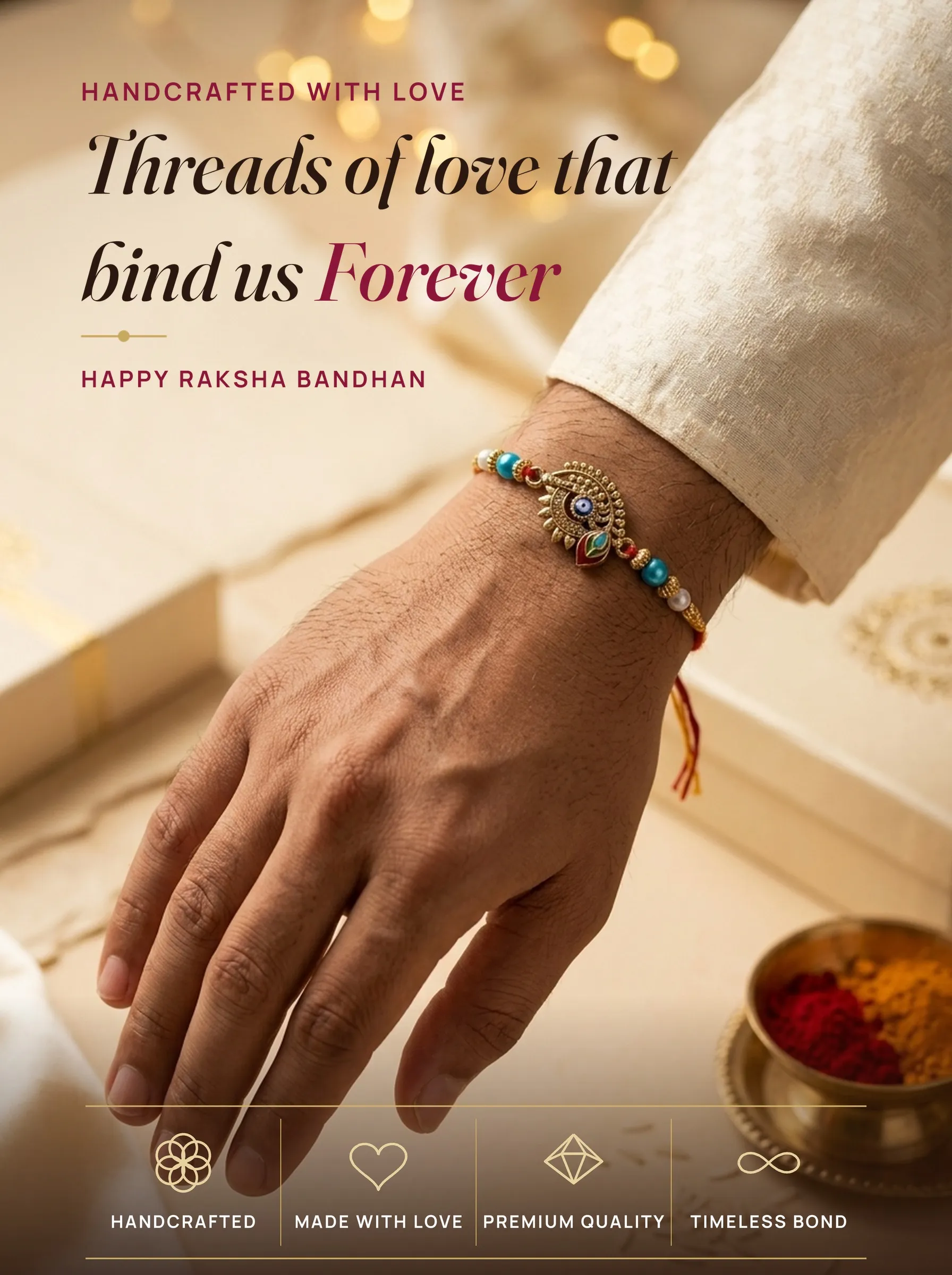 Gold Sunburst Evil Eye – handmade Evil Eye rakhi from Bikaner by Arihant Novelty