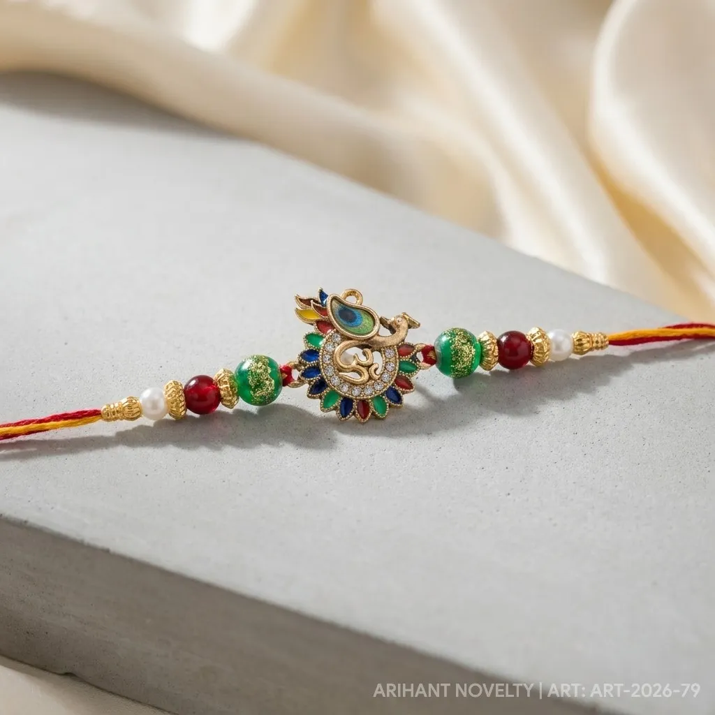 Om Meenakari Lotus Circle – handmade Meenakari rakhi from Bikaner by Arihant Novelty