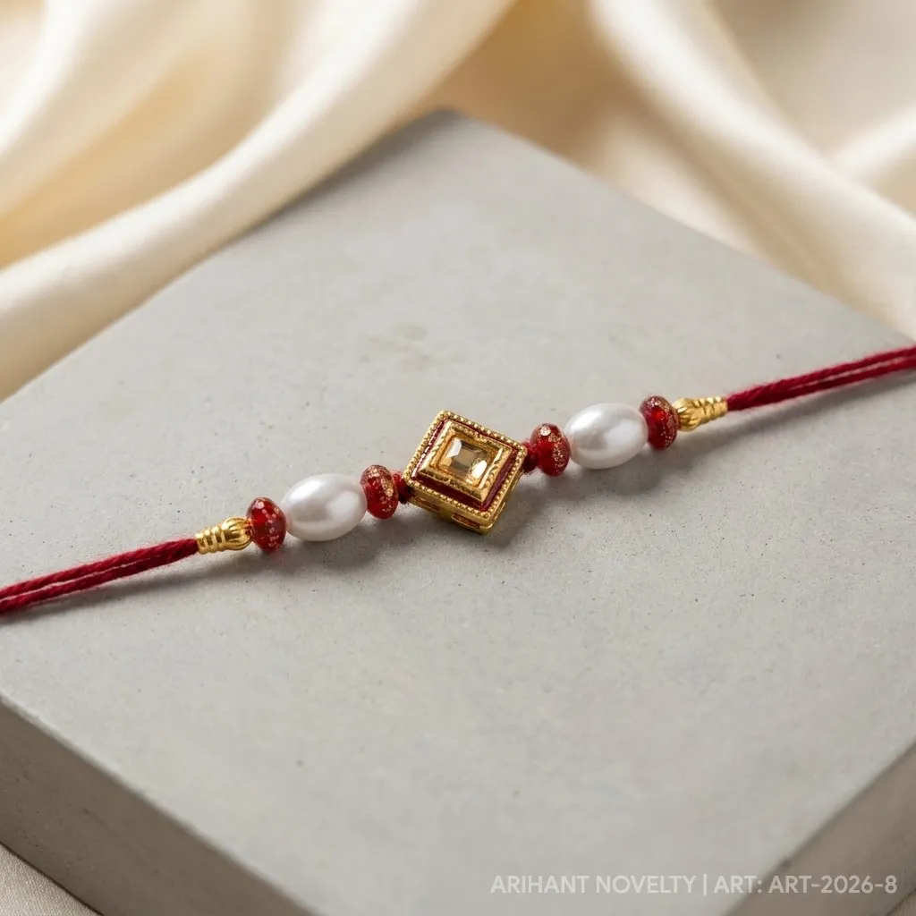 Diamond Kundan with Champagne Stone – handmade Kundan rakhi from Bikaner by Arihant Novelty