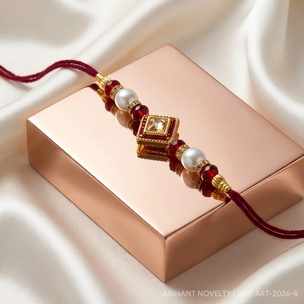 Diamond Kundan with Champagne Stone – handmade Kundan rakhi from Bikaner by Arihant Novelty