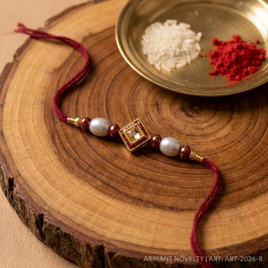 Diamond Kundan with Champagne Stone – handmade Kundan rakhi from Bikaner by Arihant Novelty
