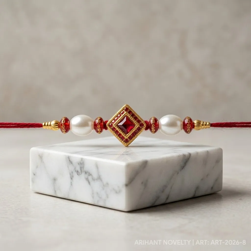 Diamond Kundan with Champagne Stone – handmade Kundan rakhi from Bikaner by Arihant Novelty