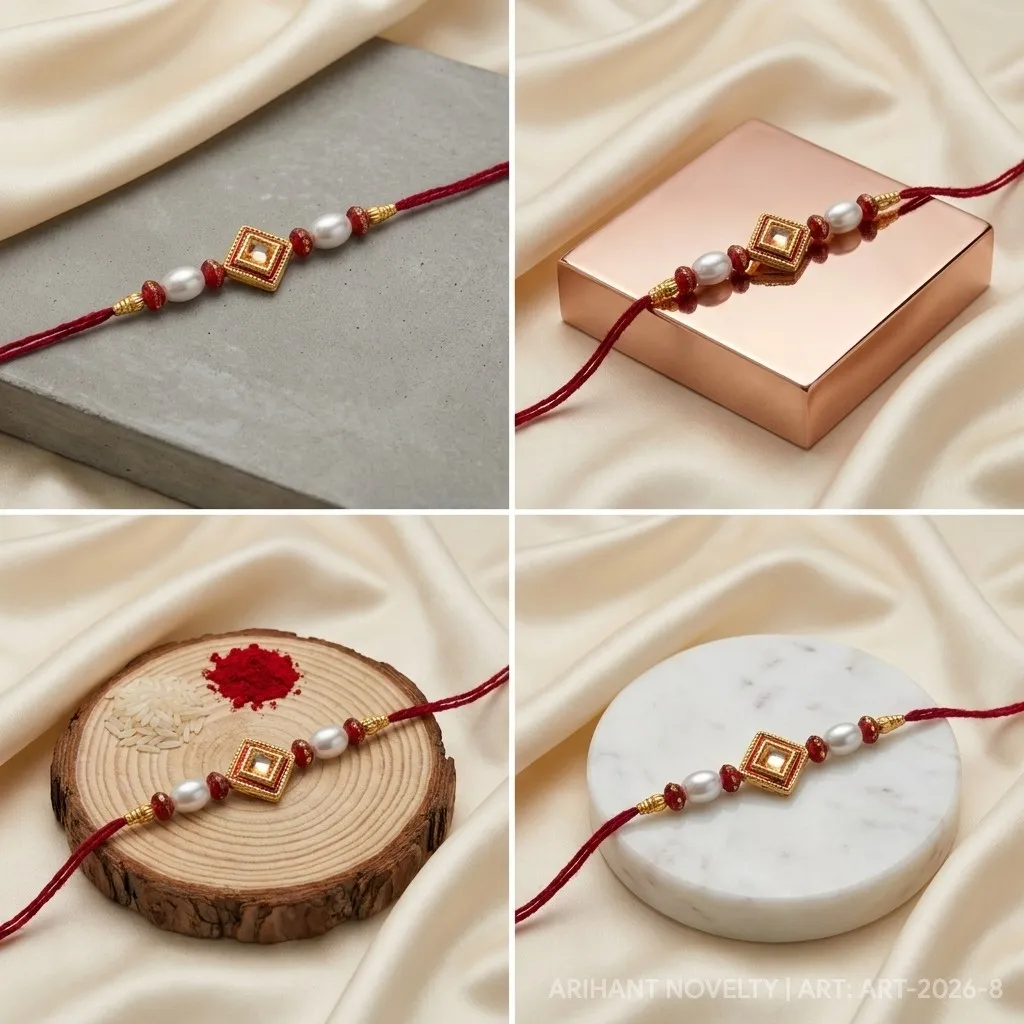Diamond Kundan with Champagne Stone – handmade Kundan rakhi from Bikaner by Arihant Novelty