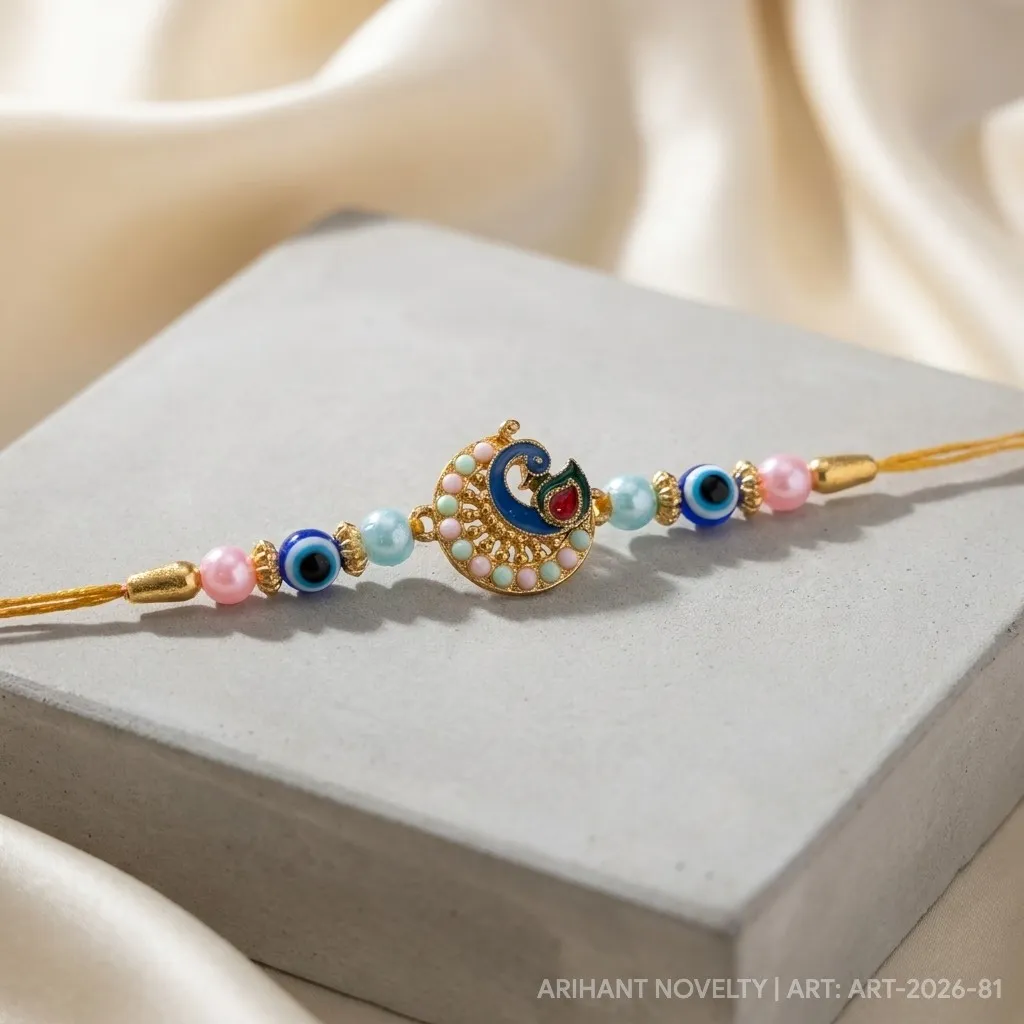 Pastel Peacock Meenakari – handmade Meenakari rakhi from Bikaner by Arihant Novelty