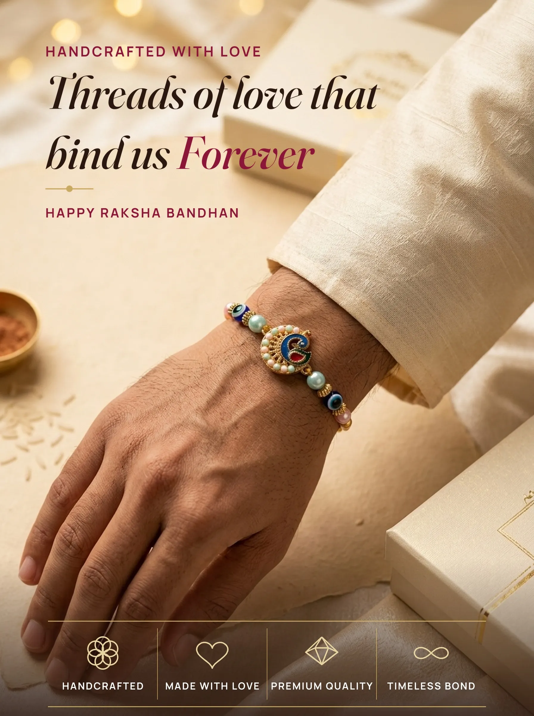 Pastel Peacock Meenakari – handmade Meenakari rakhi from Bikaner by Arihant Novelty
