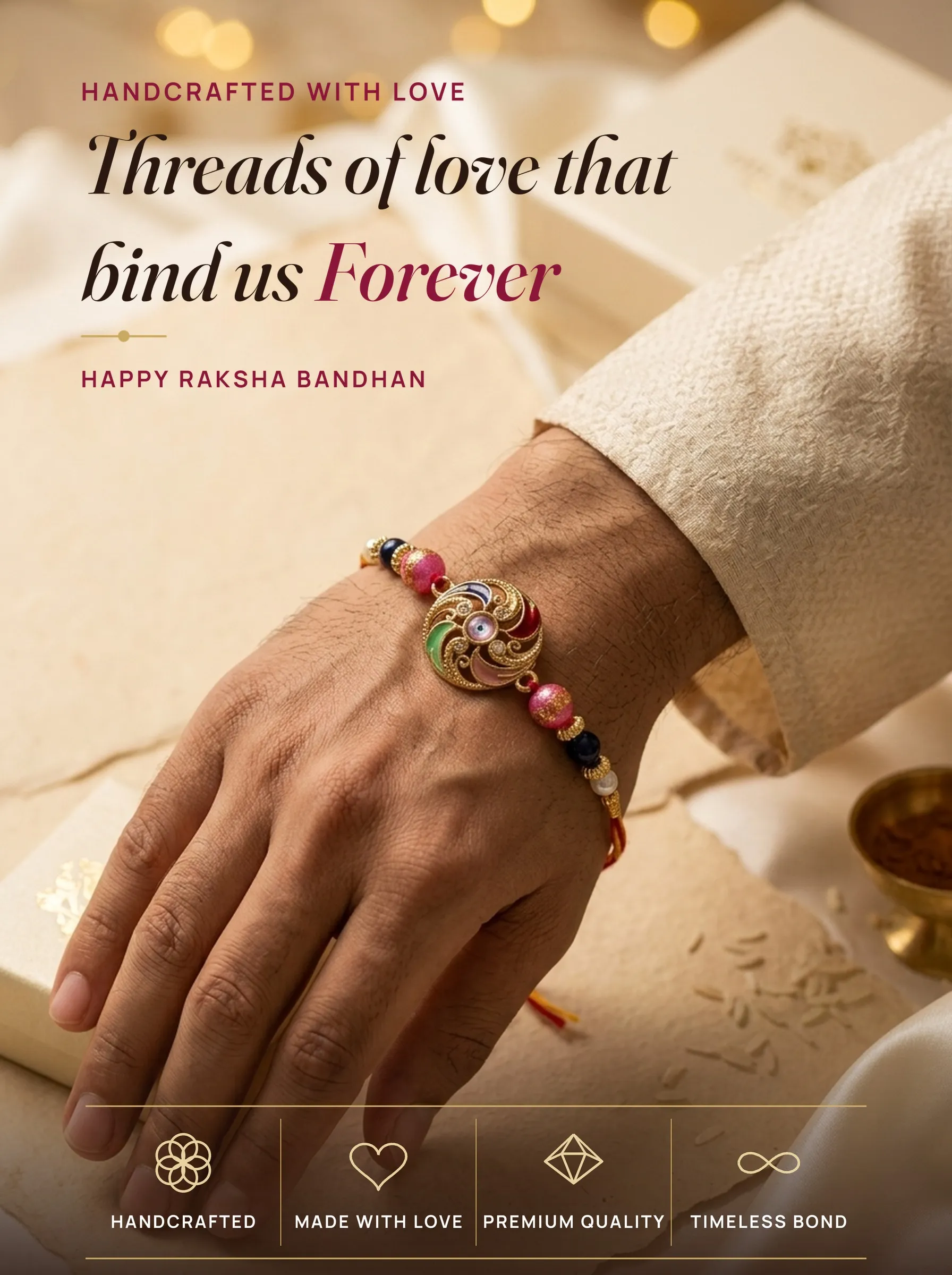 Filigree Scroll Evil Eye – handmade Evil Eye rakhi from Bikaner by Arihant Novelty