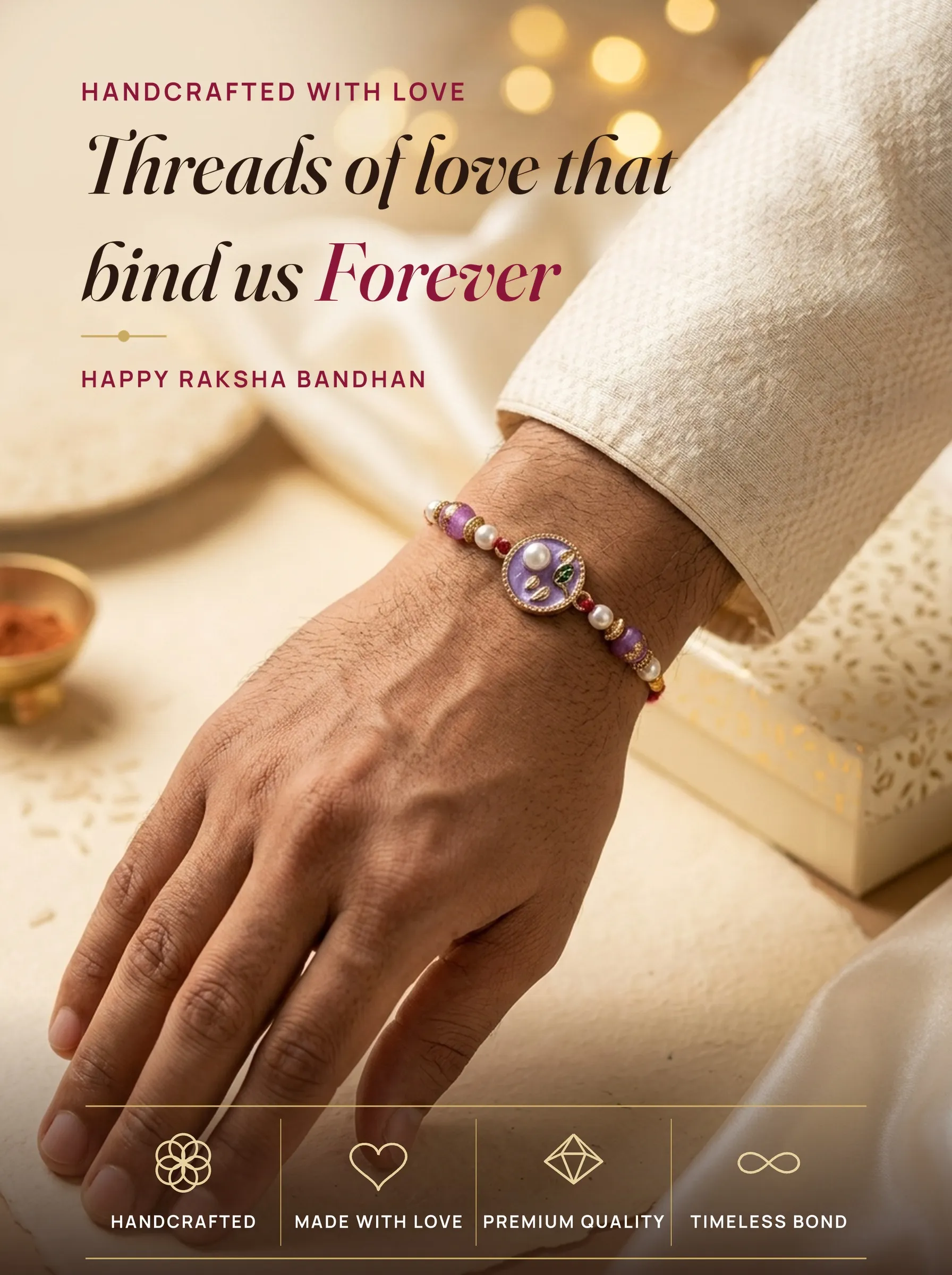 Lavender Shimmer Pearl Rakhi – handmade Traditional rakhi from Bikaner by Arihant Novelty