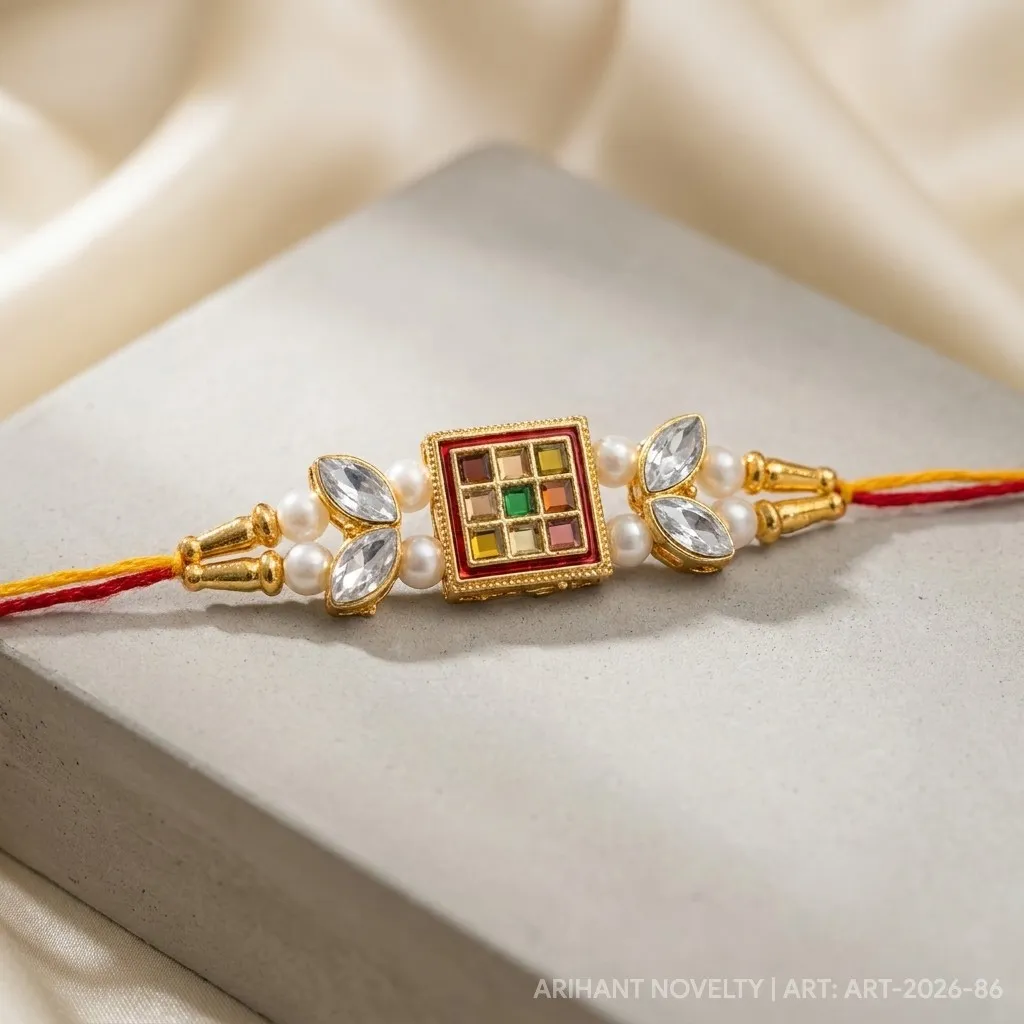 Multicolour Mirror Kundan Grid – handmade Statement rakhi from Bikaner by Arihant Novelty