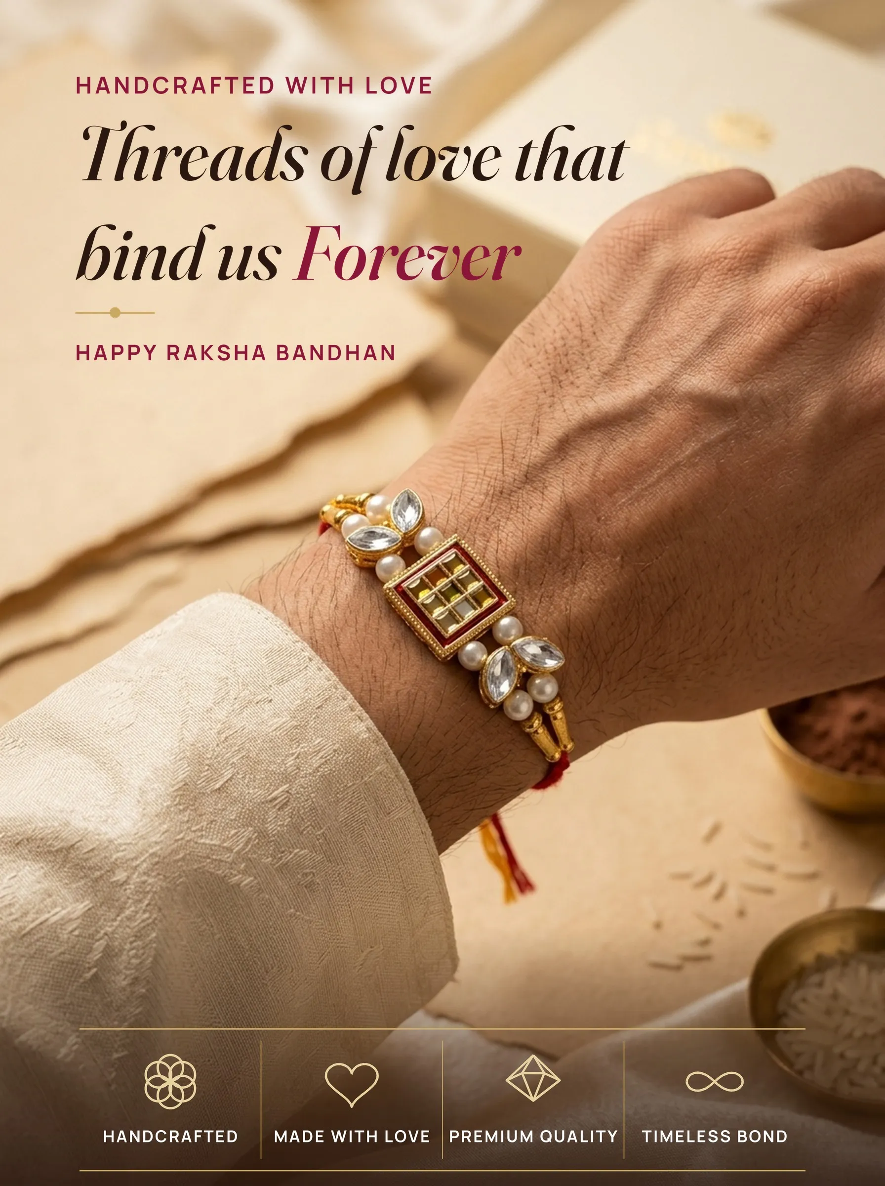 Multicolour Mirror Kundan Grid – handmade Statement rakhi from Bikaner by Arihant Novelty