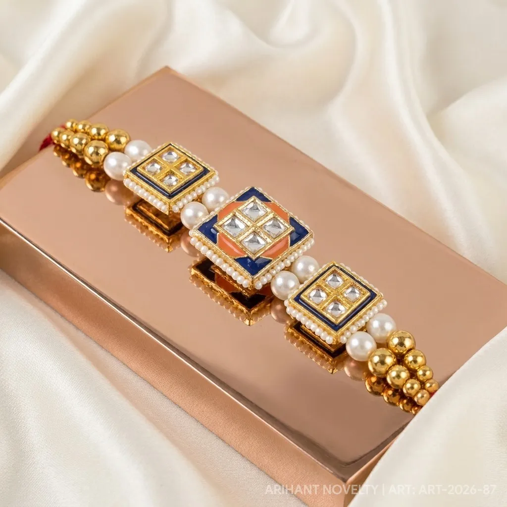 Triple Kundan Square Band view 2