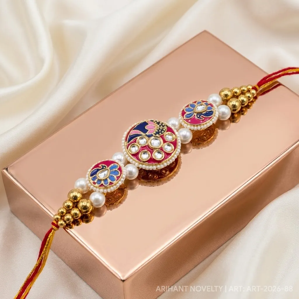 Pink Peacock Meenakari Triple view 2