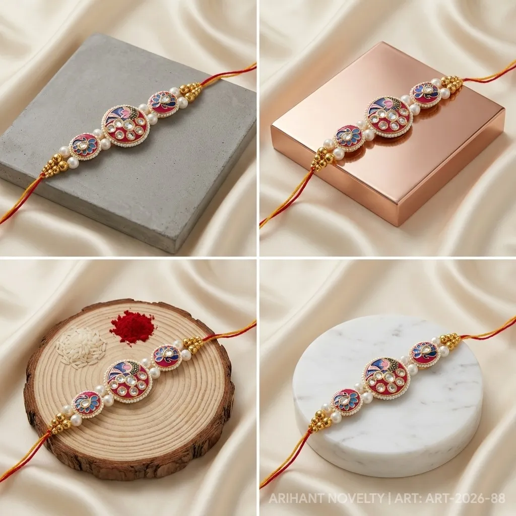 Pink Peacock Meenakari Triple view 5