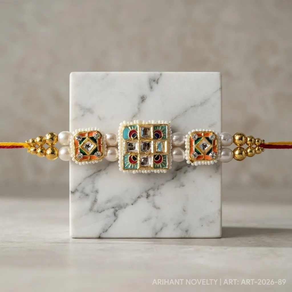 Triple Meenakari Kundan Square view 4