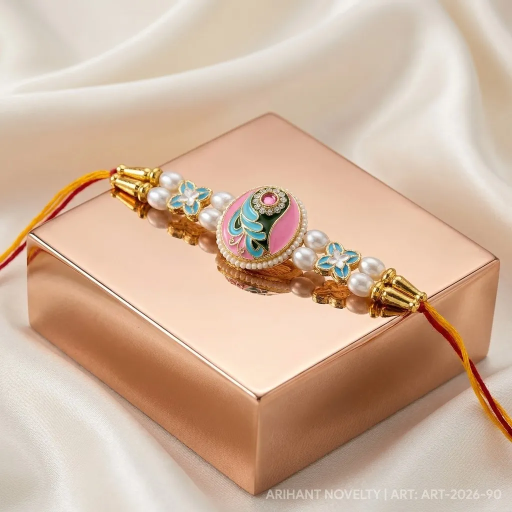 Pink Oval Peacock Meenakari view 2