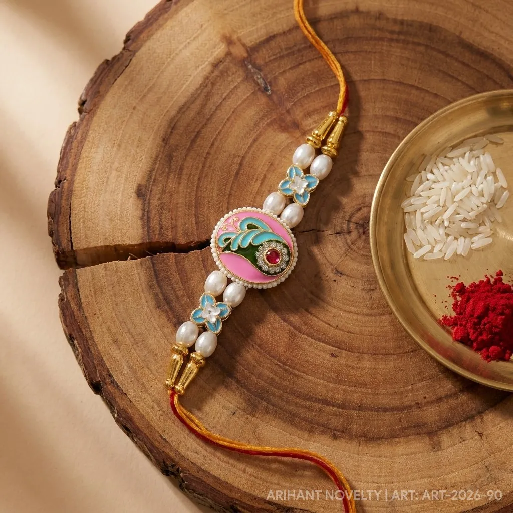 Pink Oval Peacock Meenakari view 3