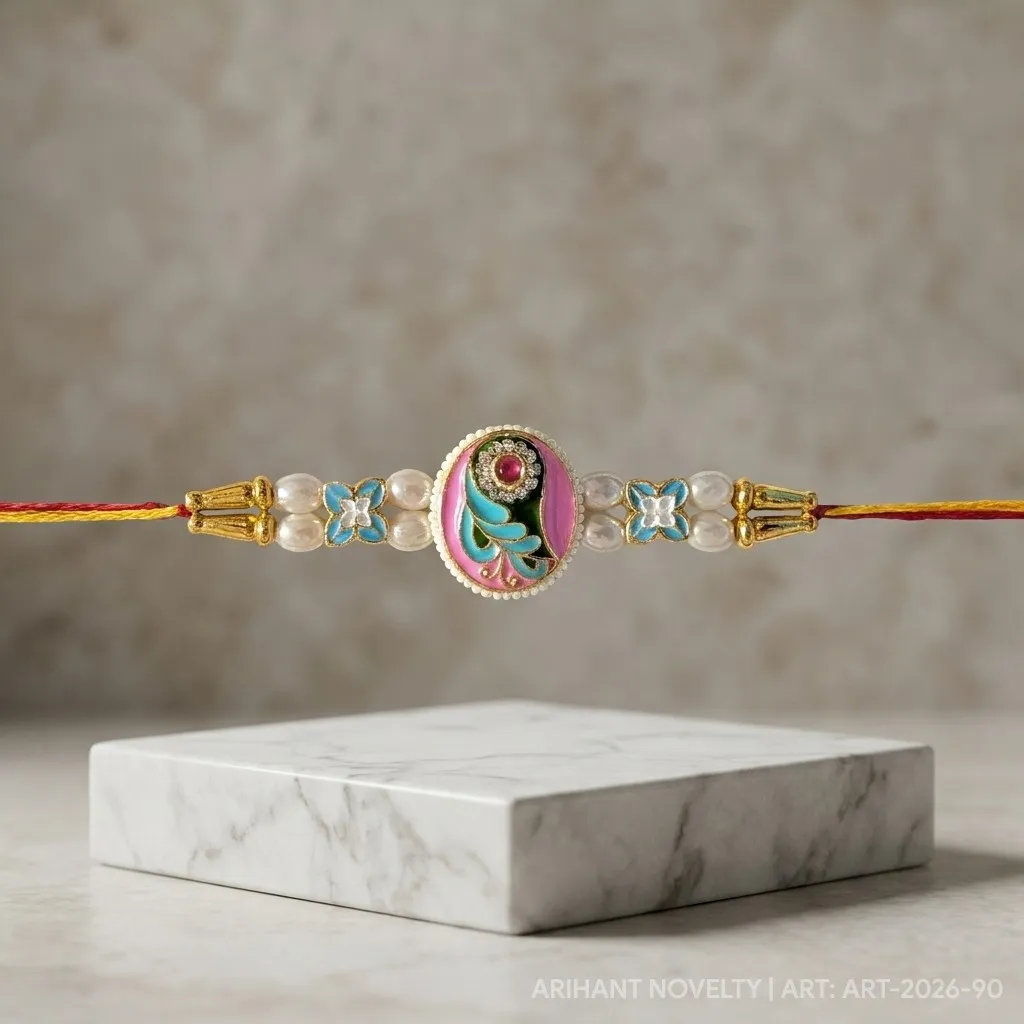 Pink Oval Peacock Meenakari view 4