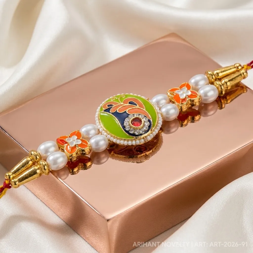 Orange & Green Oval Meenakari view 2