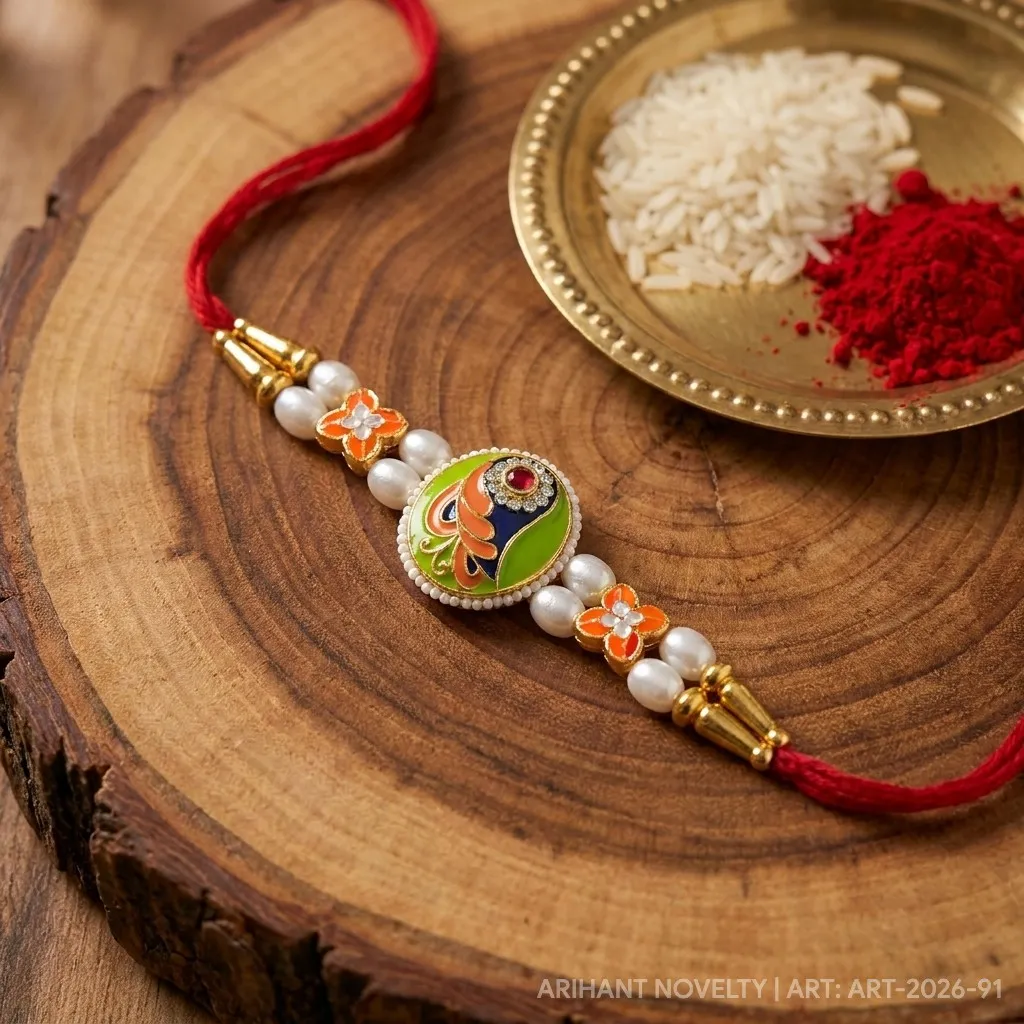 Orange & Green Oval Meenakari view 3