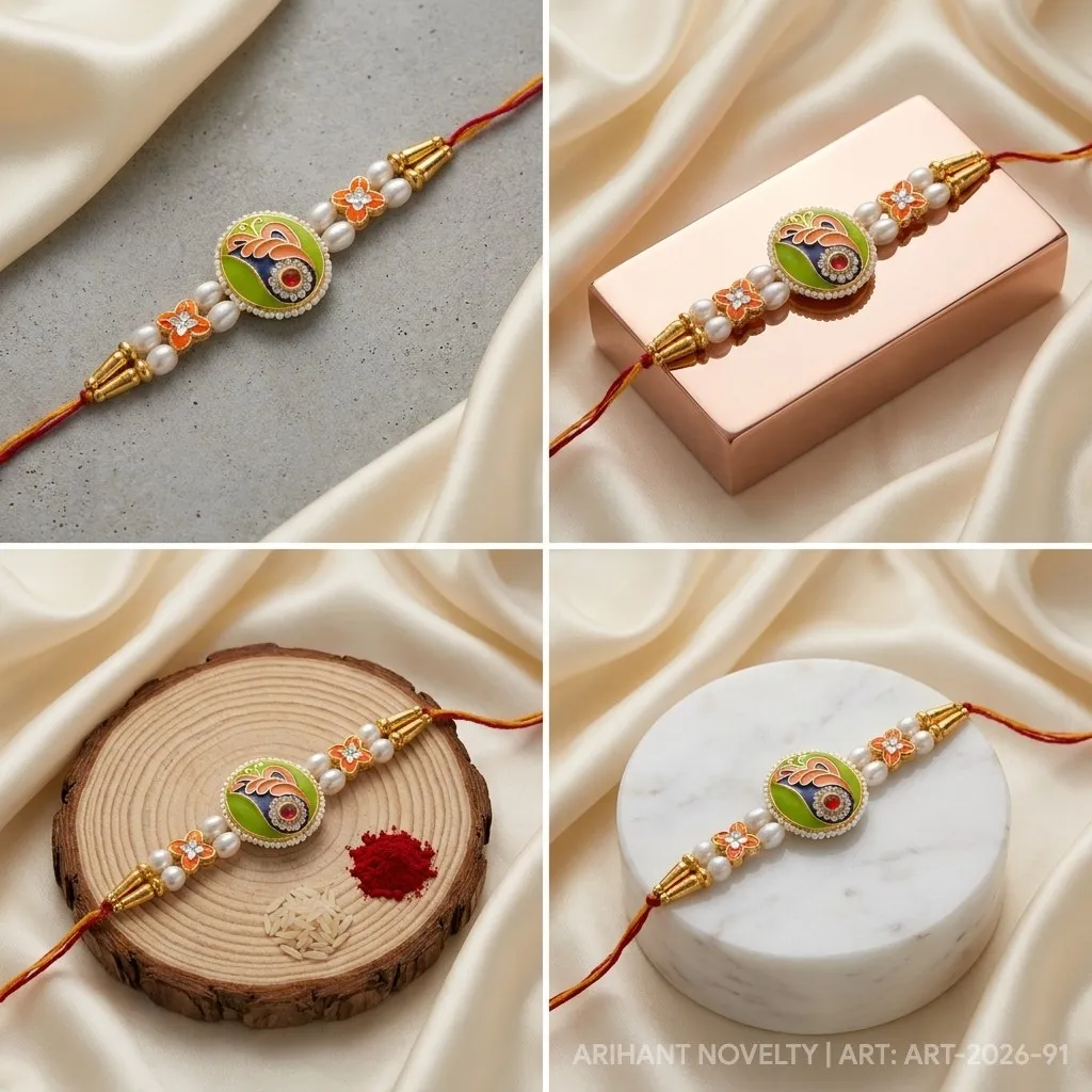 Orange & Green Oval Meenakari view 5