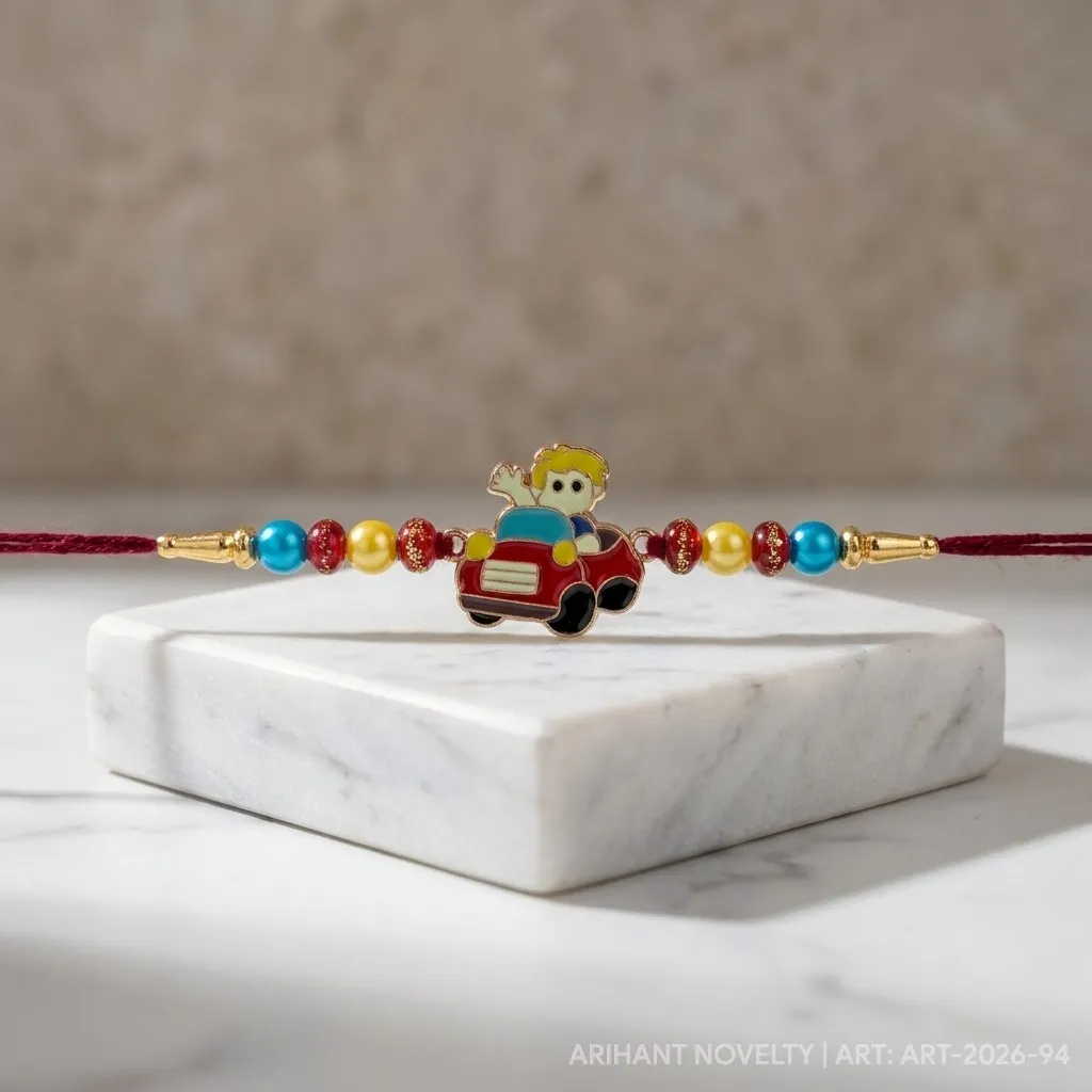 Boy in Red Car Rakhi view 4